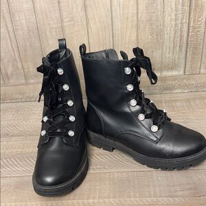 Art Class Black Kids Boots with Gem Accents